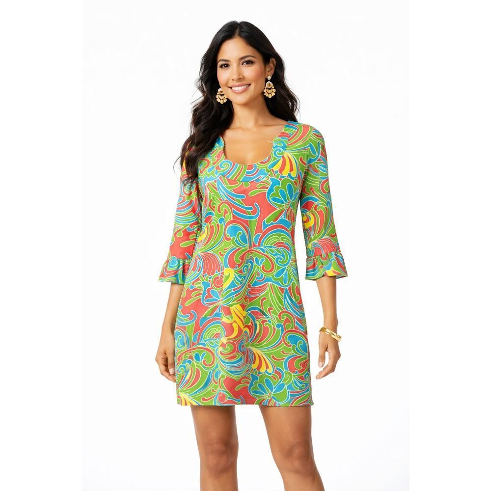 KATHERINE WAY Women’s UPF 50+ Naples Resort Dress Green/Pink Size Extra Small